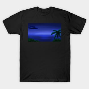 Night Break Beach Scenery - Night Time Anime Landscape Painting T-Shirt